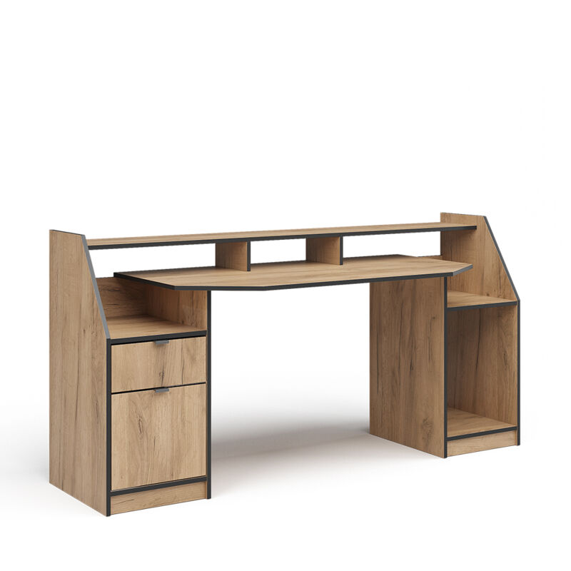 Vicco - Bureau Joel, Chêne de force doré, 179.8 x 65.5 cm avec 1 tiroir et 1 porte