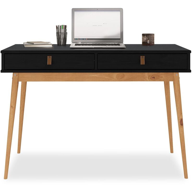 Idimex - Bureau wanda avec 2 tiroirs, en pin massif - Coloris noir et chêne