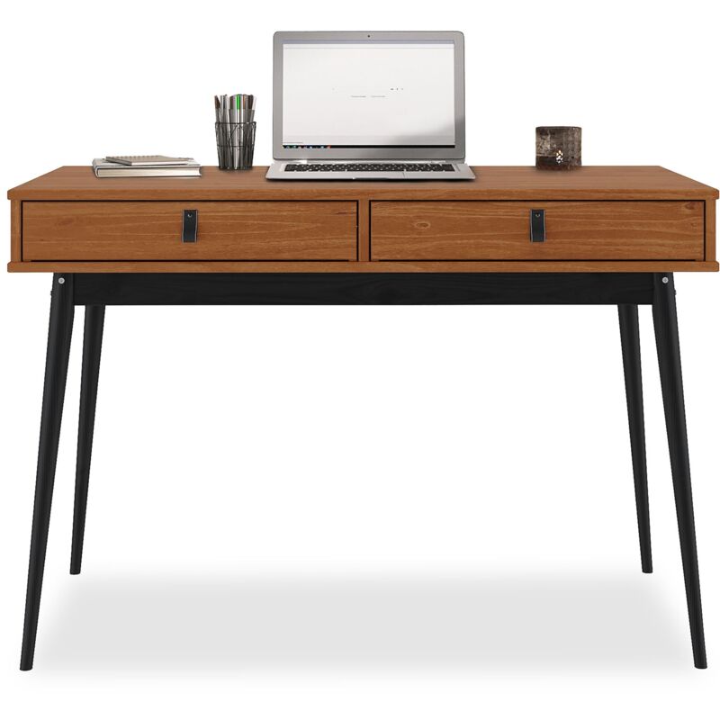 Idimex - Bureau wanda avec 2 tiroirs, en pin massif - Coloris châtaignier et noir
