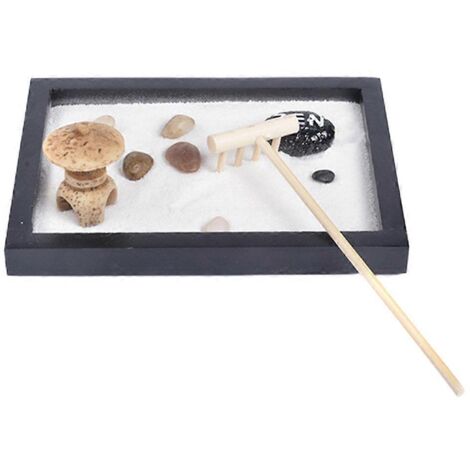 Bureau Zen Jardin Japonais 6x4 Pouces Grand Plateau Sable Blanc Galets Rivière Outils Râteau Accessoire Table Bureau