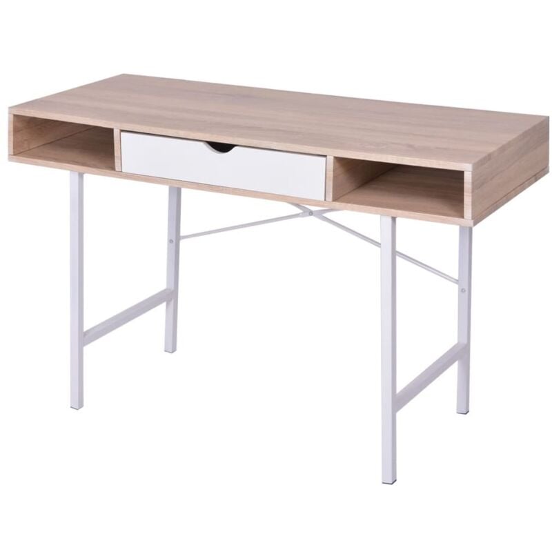 Design In - Bureau,Table de travail,Table d'étude avec 1 compartiment Chêne et blanc CFW238970