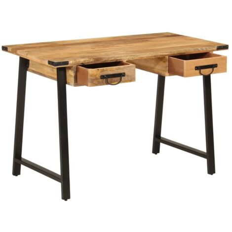 Bureau，Table de travail，Table d'étude avec tiroirs 105x55x70 cm bois de manguier massif et fer CFW59454