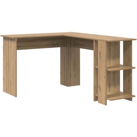 Bureau,Table de travail,Table d'étude d'angle avec rangement avec étagère chêne artisanal CFW17349