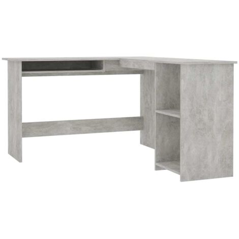 Bureau，Table de travail，Table d'étude d'angle en forme de L Gris Béton Bois d'ingénierie CFW61624