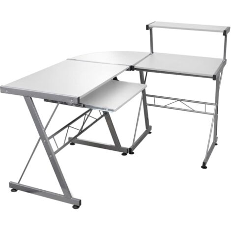 Bureau，Table de travail，Table d'étude d'ordinateur d'angle Blanc 132x112x99 cm Bois ingénierie CFW307930