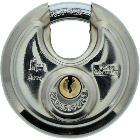 BURG-WÄCHTER, Cadenas Rond à Cylindre, Circle 21 70 SB, 9 mm d'Epaisseur de Anse, 2 Clés Incluses, Protection Anti-Pincement, Acier Inoxydable