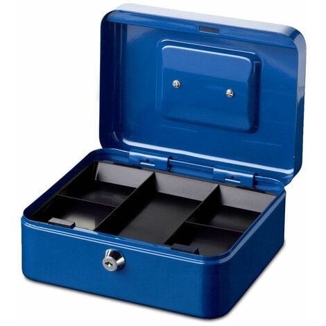 Geldkassette 25,5 cm blau mit Münzfach und Schlüsseln Geld Kasse Kassette NEU