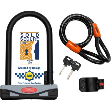 Burg-Wächter Lucchetto a D per bicicletta Gold Sold Secure e cavo di sicurezza da 1,2 m, taglia unica, nero