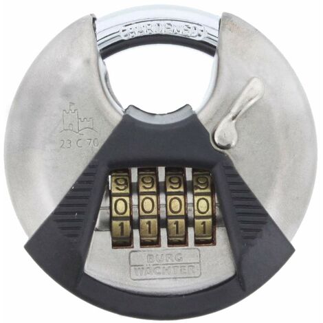 Burg Wächter serratura ad arco tondo, lucchetto con codice numerico, spessore del grillo 10 mm, corpo in acciaio inossidabile, protezione antipizzicamento, Circle 23 C 70, 39901