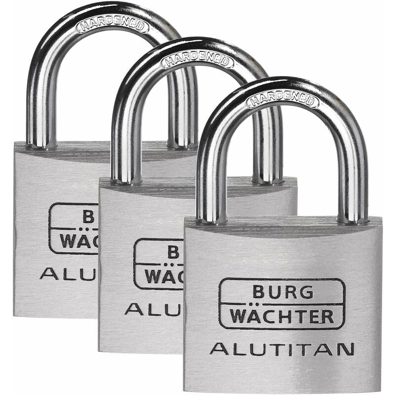 Image of Burg-wächter Trio 770 40 sb - Set di 3 lucchetti con 4 chiave, Spessore arco 6,5 mm, Serratura in alluminio massiccio, Interno antiruggine, temprato,