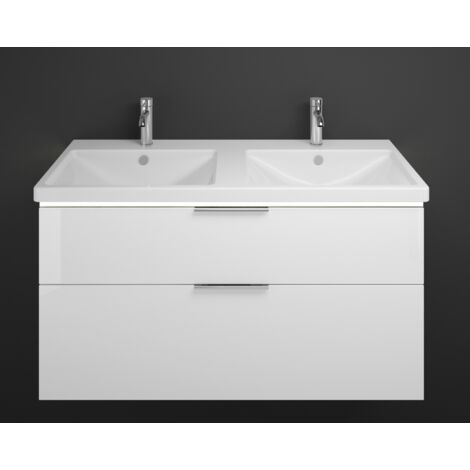 burgbad Eqio double lavabo en céramique, meuble sous-lavabo avec