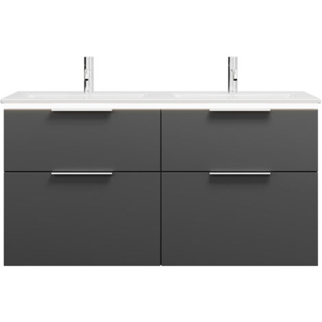 burgbad Eqio Slim double lavabo en céramique, meuble sous-lavabo