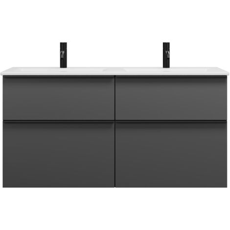 burgbad Eqio Slim double lavabo en céramique y compris meuble