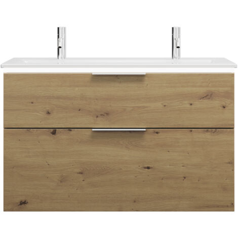 burgbad Eqio Slim lavabo cerámico con 2 agujeros para grifería,