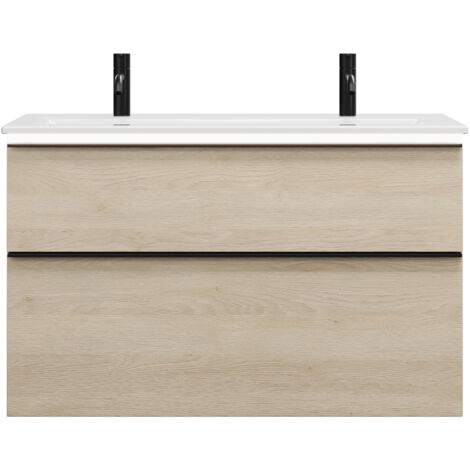 burgbad Eqio Slim lavabo cerámico con 2 agujeros para grifería,