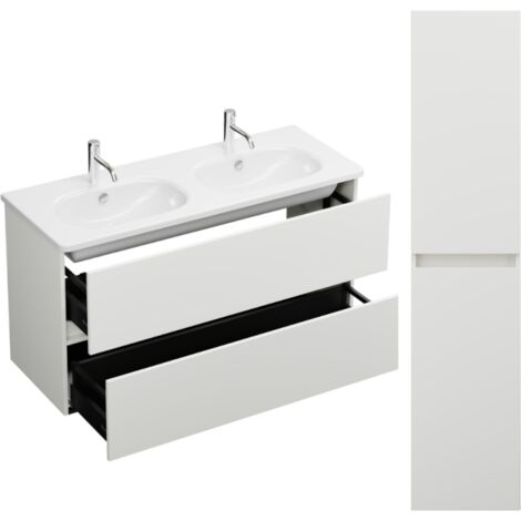 BURGBAD Joline 120 cm mueble lavabo doble blanco mate + columna
