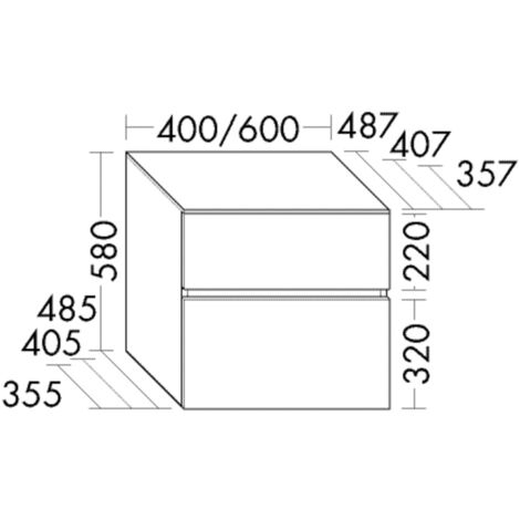 burgbad Lin20 Armoire basse, 2 tiroirs, 600x407x580mm,