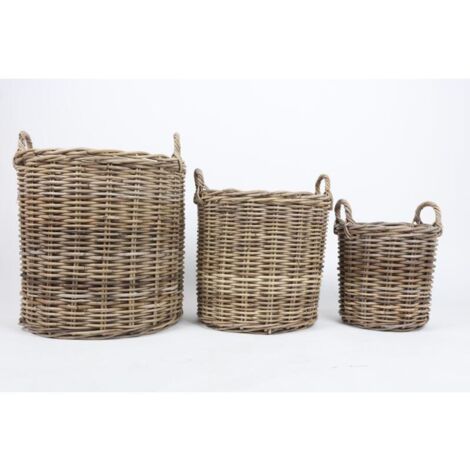 BURI 3er Set Weidenkörbe rund aus Holz Blumentopf Tragekorb 58cm