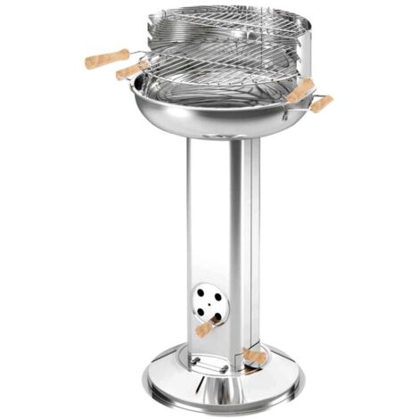 BURI Edelstahl-Säulengrill rund ø ca. 39cm Holzgriffe Warmhalterost verchromt Grillhöhe 74
