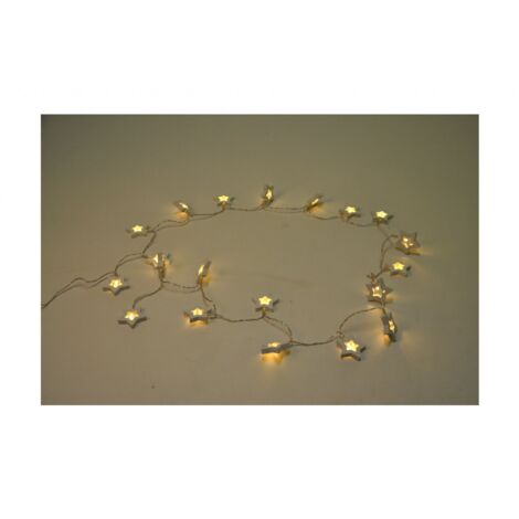 BURI Lichterkette 20 LEDs Weihnachtsdeko Stern Blüte Hochzeit Leuchtdeko Batterie - Stern/Holz