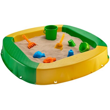 BURI Premium Sandkasten aus Kunststoff in verschiedenen Farben 150 x 150 x 20 cm - gelb/grün