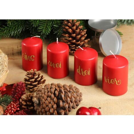 BURI Stumpenkerze Advent 4er Rot Weihnachten Tischdekoration Teelichter Leuchten