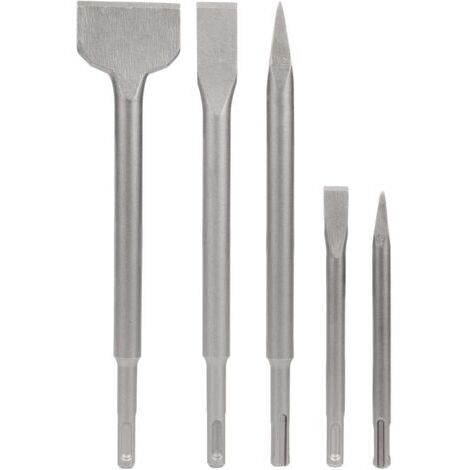 Burin SDS Lot de 5 Burins avec 2 Burin Pointu et 3 Burins Plats, Outil de Forage pour Béton