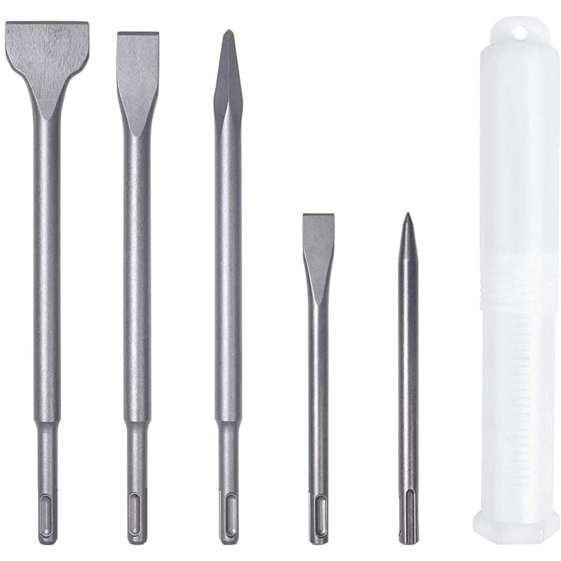 Beijiyi - Burins, Lot de 5 Burins avec 2 Burin Pointu et 3 Burins Plats, Burin à carrelage Burin Large Outil de Forage pour Béton Carrelage Bloc de