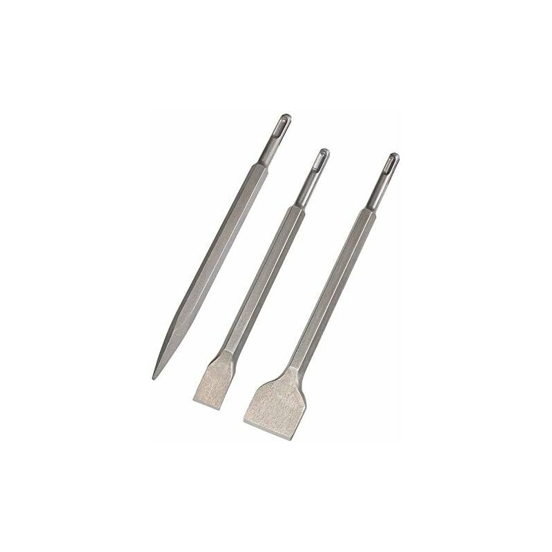Burins sds Plus, Set 3 (Burin Large, Burin Plat, Burin Pointu) pour Perceuses Légères et Marteaux à Percussion Travail Standard dans le Béton