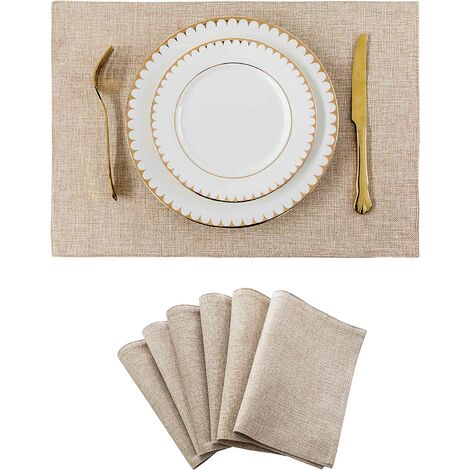 main image of "Burlap Linen Placemats Set of 6 Heat Resistant Dining Table Place Mats Washable Kitchen Table Mats, 13x19 inch, Light Linen"