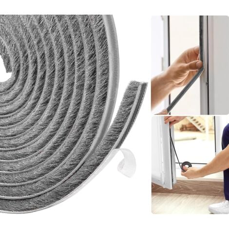 Burlete aislante para ventanas, burlete para puertas, burlete para puertas de entrada, 5 m (largo) x 9 mm (ancho) x 9 mm (alto), burlete autoadhesivo para puertas corredizas y ventanas, color gris