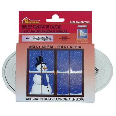 Burlete Puerta/Ventana  9Mmx06Mt Adhesivo "E" Caucho Blanco Burcasa