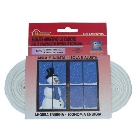 Burlete Puerta/Ventana  9Mmx06Mt Adhesivo "P" Caucho Blanco Burcasa