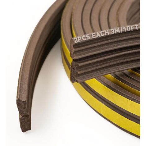 Burletes de espuma autoadhesivos para puertas y ventanas, resistentes al viento y al sonido (marrón, 6 m x 2, tipo E)