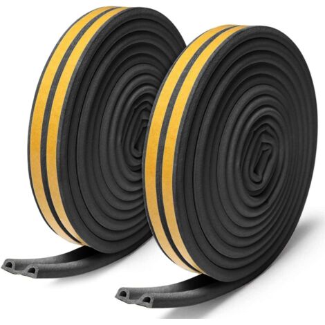 Burletes de espuma autoadhesivos para puertas y ventanas, resistentes al viento y al sonido (negro, 6 m x 2, tipo D)