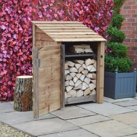Burley 4ft Log Store with Doors and Kindling Shelf - L80 x W89.5x H128 cm - Rustic Brown