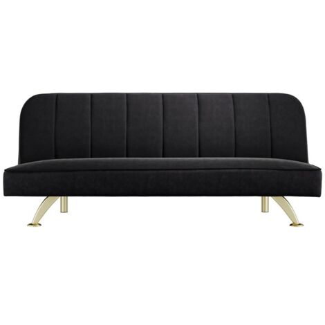 Burlington Sofa Bed - Velvet/Metal - L85 x W180 x H76.5 cm - Black/Gold Brushed