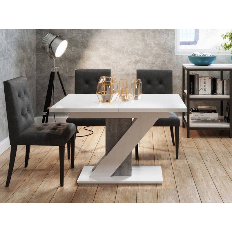 Burnie - table à manger extensible - blanc et effet béton - 4 à 6 personnes