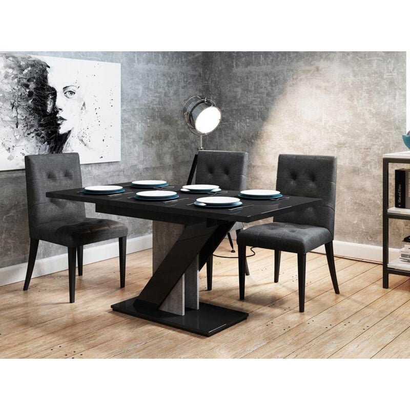Bestmobilier - Burnie - table à manger extensible - noir et effet béton - 4 à 6 personnes
