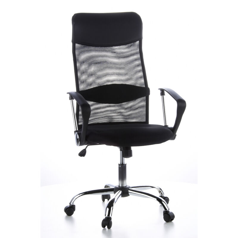 Bürostuhl Chefsessel Schreibtischstuhl / Aria High Netzstoff / Kunstleder Schwarz Chrom Hjh Office