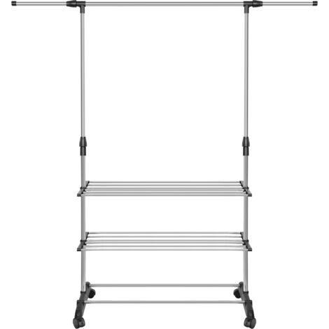 Burro Ropa, Perchero Burro, Perchero Burro Extensible(91-164)cm, Perchero de barra con Ruedas y Estantes de Malla