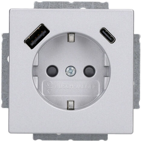 BUSCH-JAEGER 20 EUCB2USBAC-866 SCHUKO®-/USB-A+C PRISE SAFETY+ EN ACIER INOXYDABLE PUR 2CKA002011A6314