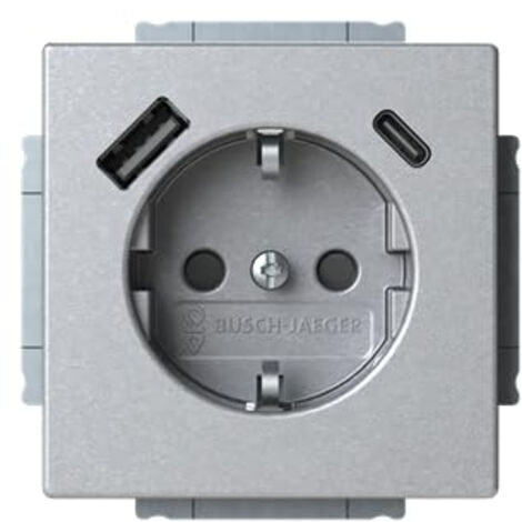 BUSCH-JAEGER 20 PRISES EUCB2USBAC-83 SCHUKO®-/USB-A+C SAFETY+ PLATEFORME ALU ARGENT 63 2CKA002011A6304