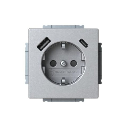 BUSCH-JAEGER 20 PRISES EUCB2USBAC-83 SCHUKO®-/USB-A+C SAFETY+ PLATEFORME ALU ARGENT 63 2CKA002011A6304