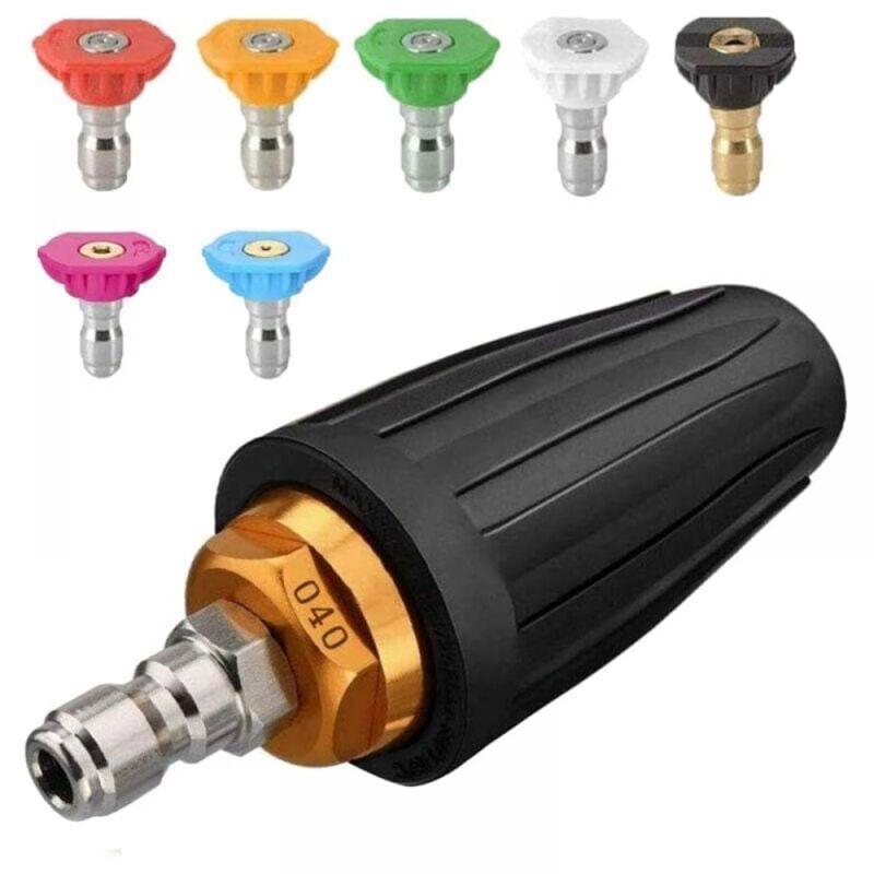 Cyslmuk - Buse à turbine pour nettoyeurs haute pression, buse rotative et 7 buses, connexion rapide 1/4', 4000 Psi, noir, kit de jet pour nettoyeurs