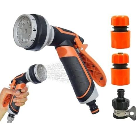 Buse d'arrosage de jardin, buse pulvérisation pour tuyau d'arrosage,Buse d'eau  Pulvérisateur à haute pression, fixation tête robuste Pistolet À Eau + Jeu Joints Multifonctions -