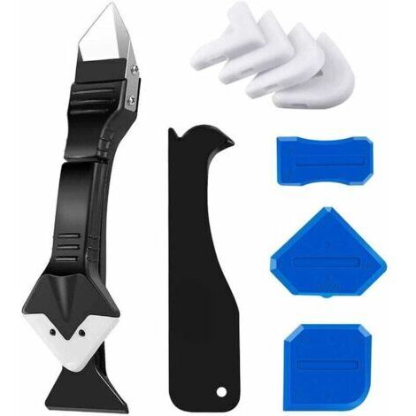 Buse de calfeutrage 3 en 1 en silicone (acier inoxydable), grattoir, outil de finition de mastic, réutilisable, 5 embouts en silicone, excellent outil pour la cuisine salle de bain, les joints d'évier