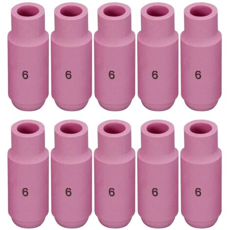 Buse en alumine et cuves céramiques pour soudure TIG Buses 10N48, 6 avec orifice de 9,5mm - Pour chalumeau de soudure TIG QQ300, PTA, DB, SR, WP 17, 18, 26 - Pack de 10