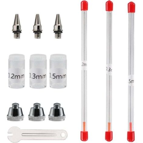 Buse et Aiguille 0,2/0,3/0,5 mm pour Aérographe – Kit Accessoires avec Clé à Molette Ortviai