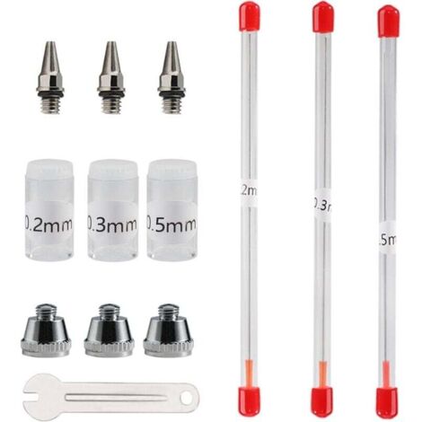 Buse et Aiguille pour Aérographe 0,2 mm, 0,3 mm, 0,5 mm, Accessoires de Rechange pour Pistolet pulvérisateur, kit avec clé à molette
